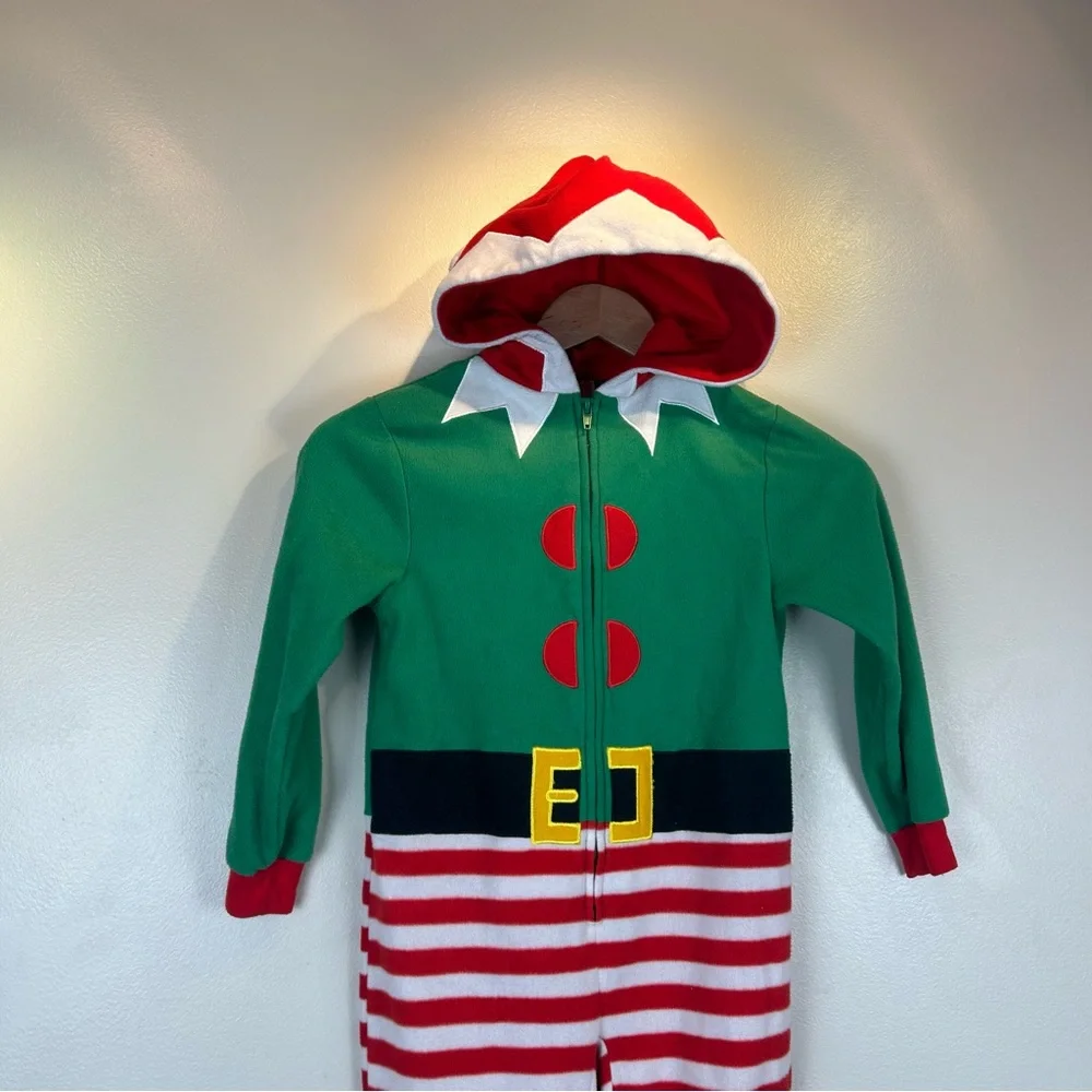 Cat & Jack Unisex Size 5 Elf One-Piece Fleece‎ Sleepwear Zip-Up Pajama with Hood
